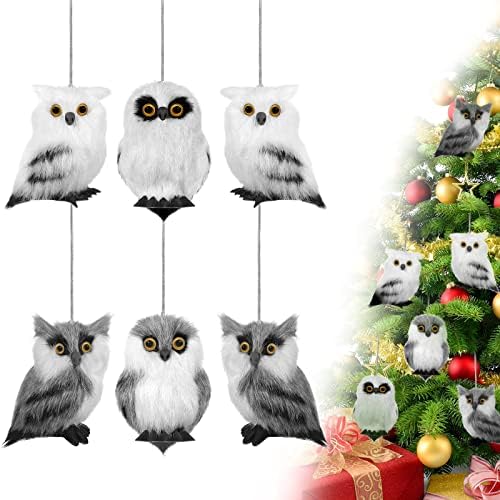 6 Pieces Plush Owl Christmas Ornaments Woodland Faux Fur Owl Ornaments Assorted Cute Small Owl Decor Furry Owl Decorative Hanging Ornaments for Home Christmas Tree Party Decoration (Cute Style)