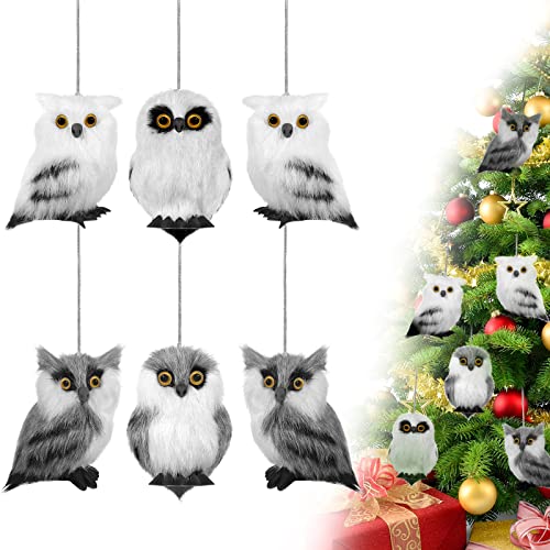 6 Pieces Plush Owl Christmas Ornaments Woodland Faux Fur Owl Ornaments Assorted Cute Small Owl Decor Furry Owl Decorative Hanging Ornaments For Home Christmas Tree Party Decoration (Cute Style) #TOP16