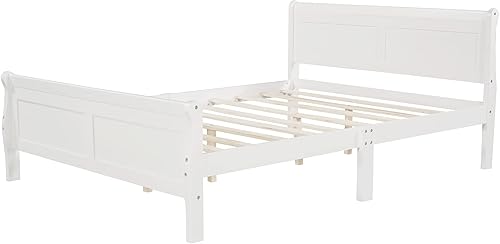 Miniatura 7 de Harper & Bright Designs Base de cama de plataforma matrimonial con cabecero y estribo, marco de cama de madera de tamaño matrimonial para niños,