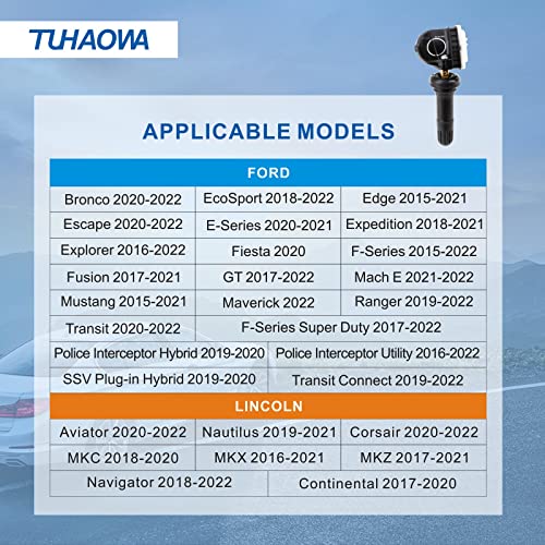 Tuhaowa Tpms Sensor Tire Pressure Sensor Compatible With Ford Lincoln Tire Pressure Monitoring Pre-Programmed System 315Mhz F2Gz-1A189-A,Fr3Z-1A-189-A Replacement 4 Packs #TOP1