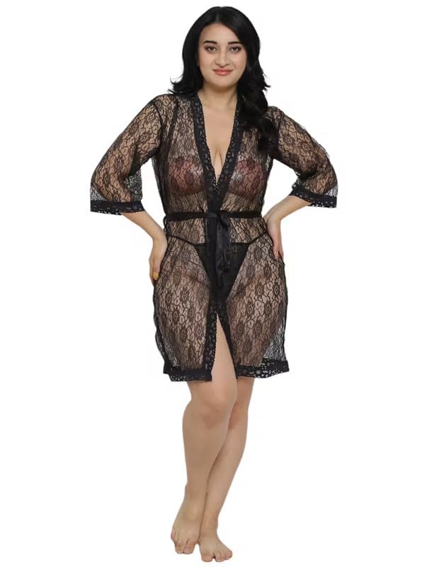 Image of Women Satin Lace Solid Print Babydoll Lingerie Honeymoon Nighty.