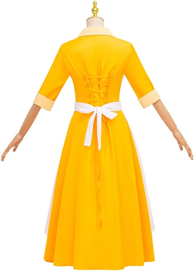 Saniplaycos Yellow Princess Costume Waitress Dress Housemaid Cosplay Costume for Women