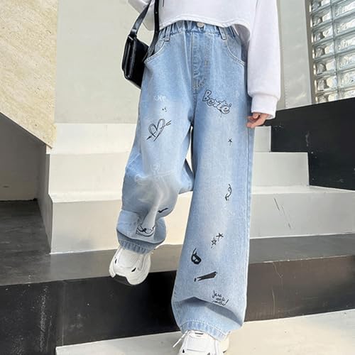 Baggy Jeans for Girls Graphic Prints Wide Leg Pants Streetwear Adjustable Waist Cute Jeans for Girls Y2K Denim Pants4