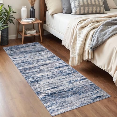2x5 Navy Blue Gray Neutral Multi Modern Abstract Runner Rug for Hallways, Super Soft Hallway Decor Kitchen Rugs with Non-Slip, Non-Shedding Washable Rug for Hallways Entryway Bedroom Indoor