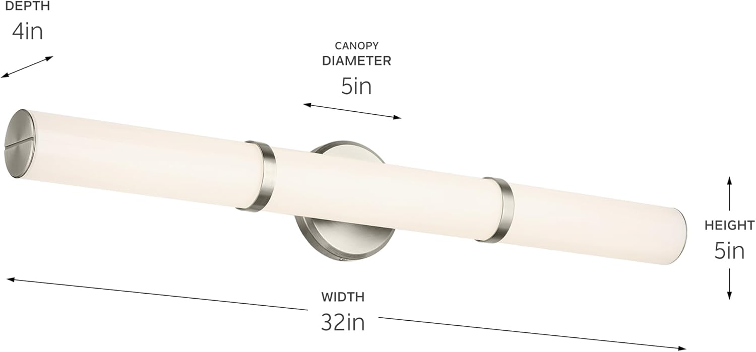 Kichler Rosh 32" LED Bathroom Vanity Light Fixture with White Glass in Brushed Nickel, Modern Minimalist Bath Bar for Mirror Lighting Over Vanity (32" W x 5" H), 55189NILED