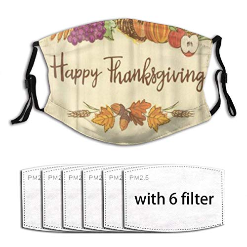 Preisvergleich Produktbild Mundschutz Mundbedeckung Gesichtsbedeckung Eichel Buntes Gekritzel des Erntedankhorn Füllhorn Vollernte Obst und Gemüse Sturmhaube Wiederverwendbare waschbare Mundbedeckung Bandanas