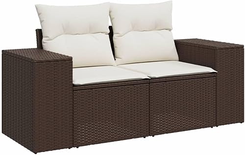 Miniatura 4 de 7 Piece Garden Sofa Set in Brown and Cream White, Modern Outdoor Furniture with Modular Design, Durable PE Rattan and Steel Frame, Weather-Resistant