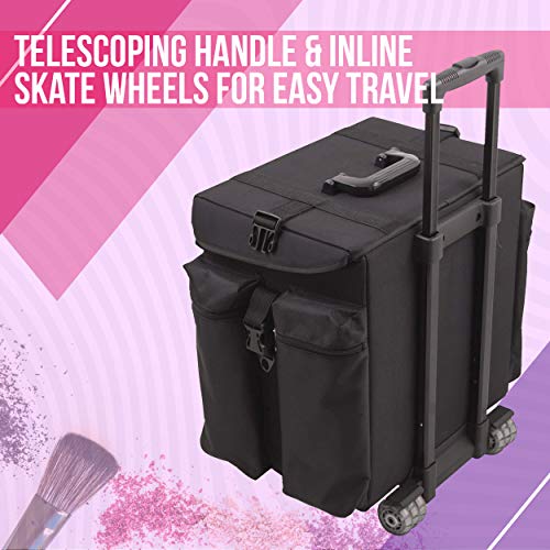 Sunrise 2-in-1 Soft Sided Professional Rolling Cosmetic Organizer for Makeup Artist Tools, with Removable trays, Tissue Box