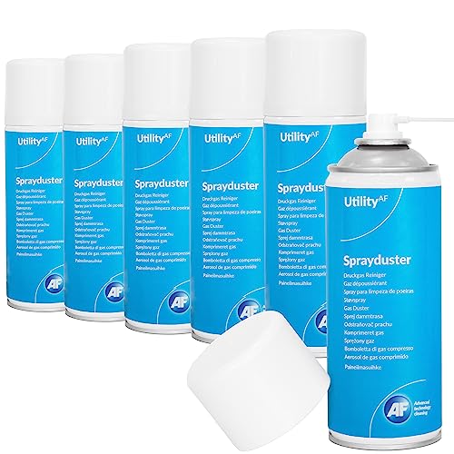 AF Utility Sprayduster / Air Duster Compressed Air Can Blower Spray - HFC Free - for Office PC Laptop keyboard cleaner dust remover PS5 & xbox fans etc. - 6 x 400ml Pack ADU400UT