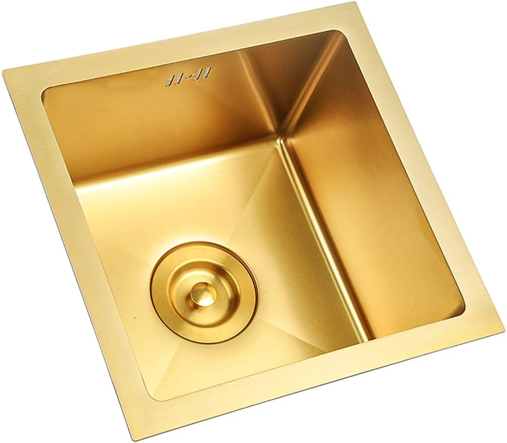 s den Square Single Bowl Bar Prep 304 Stainless Steel Recessed or Undermount Installation (Colour: D Dimensions: 38 x 38 cm) (D 38 x 38 cm)