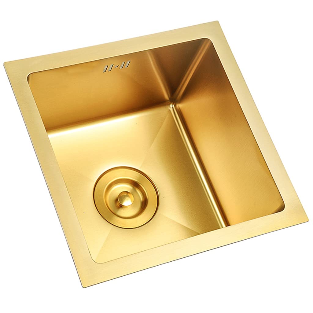 ZQFHSX Kitchen Sinks, Golden Square ​Single Bowl ​Bar Prep Sink, 304 Stainless Steel, Drop-In Or Undermount Installation (Color : Gold, Size 36x36cm)