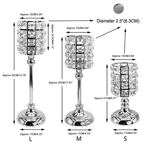 Gold Fortune Crystal Candle Holders Stand Coffee Table Living And Dinning Room Candlestick Centerpieces Set Gifts For Thanksgiving Birthday Housewarming (13.78" And 13.78", Silver) #TOP2