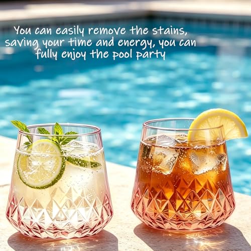 Image of Lueumxc 40 Pack Pink Plastic Wine Glasses, 14Oz Rhombus Disposable Wine Glasses Unbreakable Clear Plastic Cocktail Glasses Recyclable Shatterproof Reusable Wine Cups