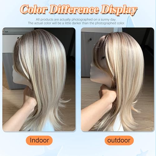 Image of Synthetic Hair Topper with Bangs 18 Inch Layered Toppers for Women with Thinning Hair 5.5 inch x 5 inch hand Tied Forehead Hairline 360 3D Cover Wispy Synthetic Toppers Hair for Women Fiber Wiglets