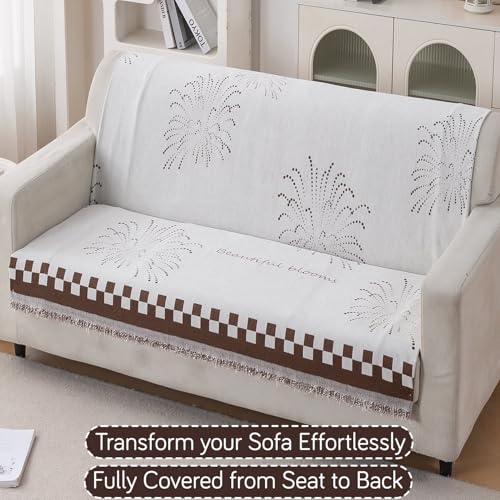 Image of HOKIPO Serene Abode Sofa Cover 2 Seater, 180x120 cm, Brown Dot Burst