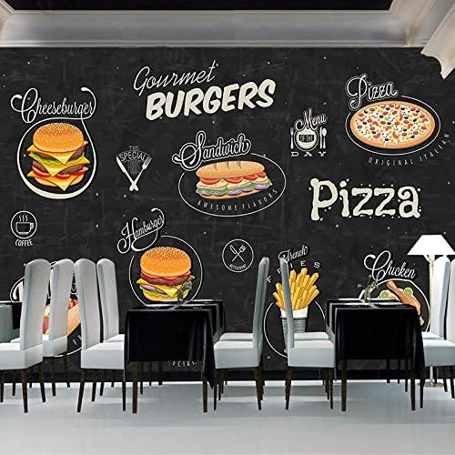 YIERLIFE 3D Wall Mural for Living Room Peel and Stick Wallpaper Burger Pizza Fast Food Food Large Self Adhesive Wall Art Removable Modern Artwork Print Sticker Home Decor