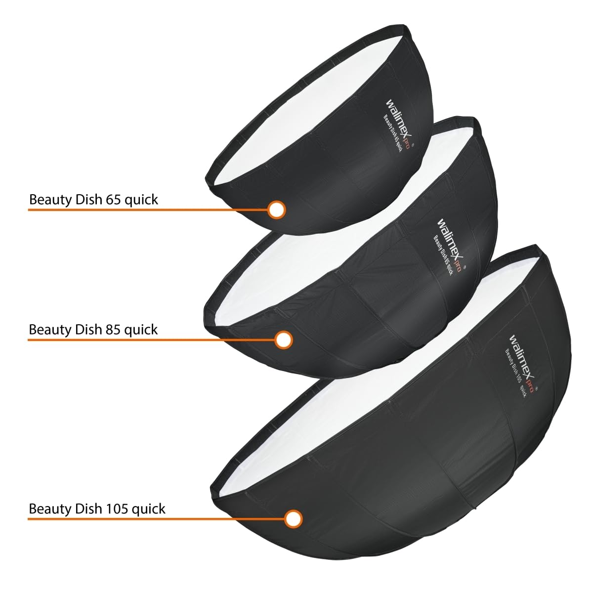 Walimex pro Studio Line Beauty Dish Softbox QA85 - Beauty Dish forma świetlna, 85 cm Ø, 40 cm głębokości, składana, z kratką, dyfuzor wewnętrzny i zewnętrzny, do lampy błyskowej Speedlite