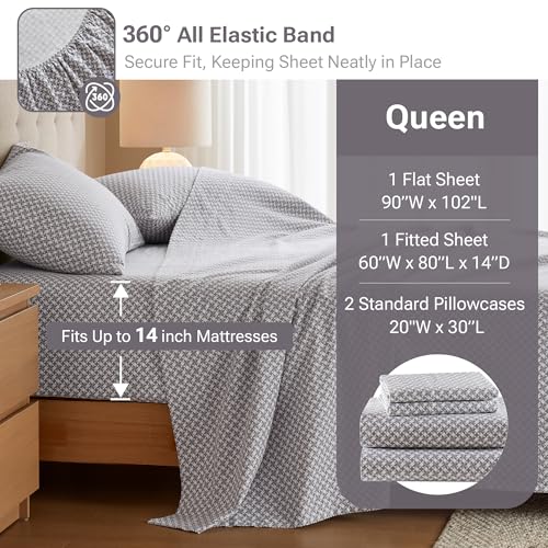 Sleep Philosophy True North Cotton Sheet Set Cozy Print 100% Cotton Flannel Sheets Bedding Set, Oversized Sheets, Deep Pocket Fits Up to 14" Mattress Queen Bed Sheets Queen Snowflake 4 Piece