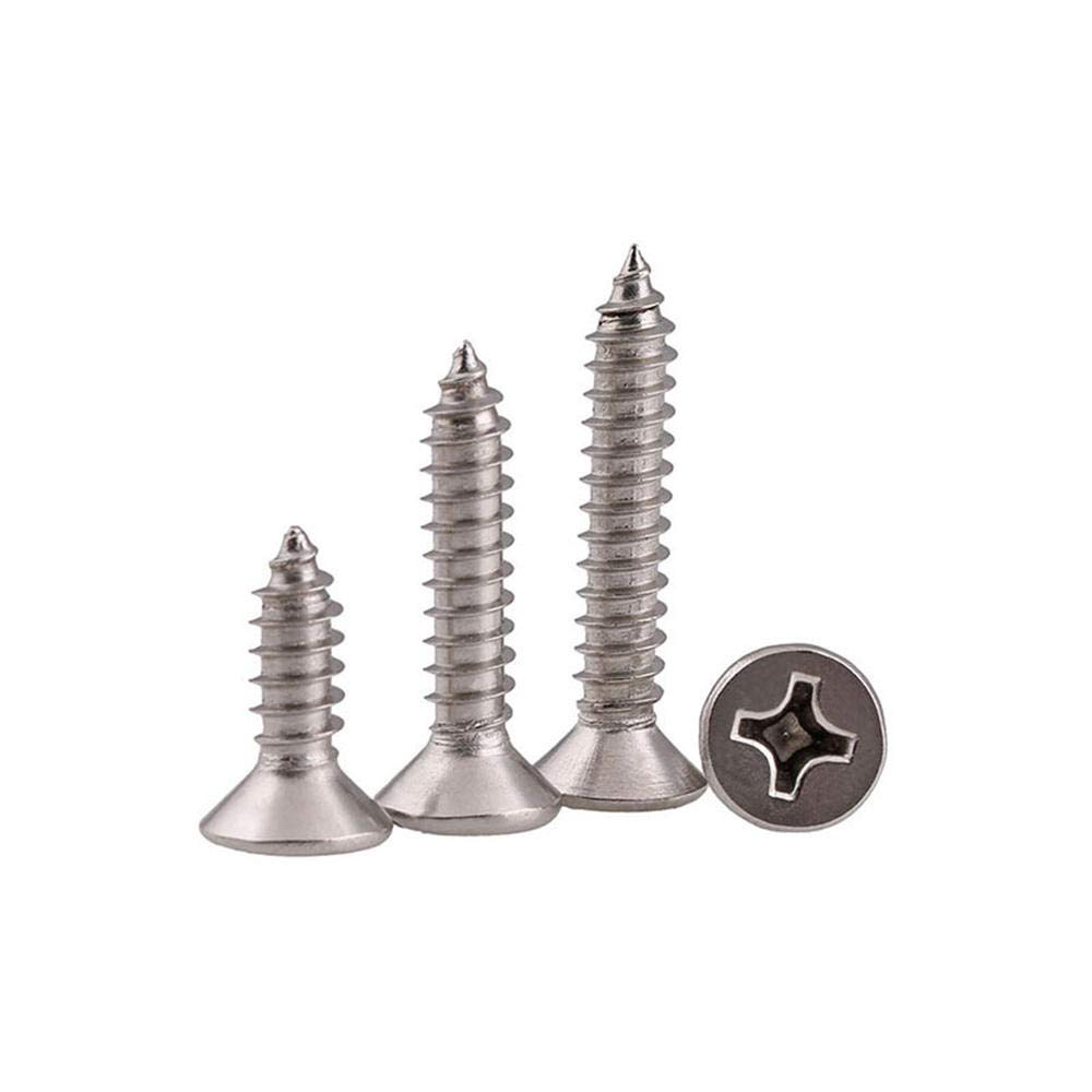 M2.6SP1 100Pcs M2.6 304 Stainless Steel Cross Flat Head Self Tapping Screw Wood Screws Speaker Screws Optional Length (8mm)