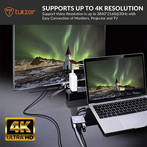 Image of Tukzer 3-in-1 USB Type C to HDMI Adapter 4K@30Hz, 100W PD Fast Charging Port, USB A 3.0 @5Gbps Speed