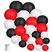 24pcs Round Paper Lanterns for Wedding Birthday Party Baby Showers Decoration Black/Red