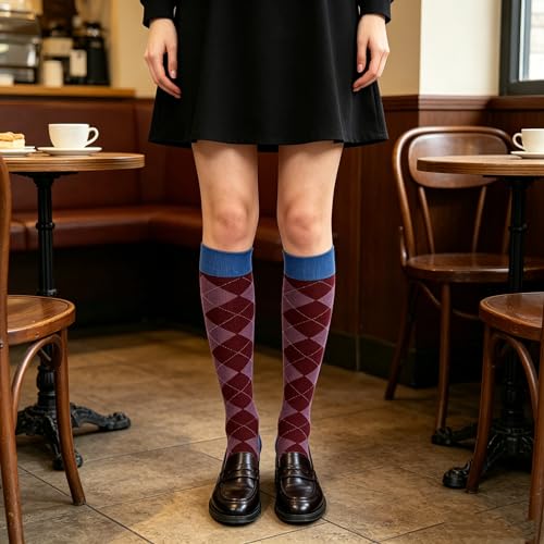 Image of Benefeet Womens Knee High Striped Checkered High Knee Socks Cotton Long Sports Tube Socks