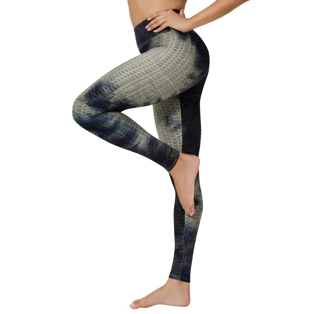 Women Tiktok High Waist Stretch Fitness Yoga Pants Tie Dye Workout Hip Butt Lift Booty Leggings, Army Green, XXXL