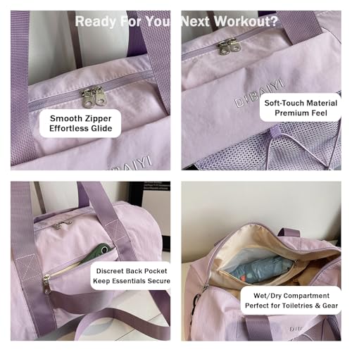 Sports Gym Bag with Wet Dry Compartment, Shoe Storage, Mesh Front Pocket, Luggage Sleeve, Purple (Black)3