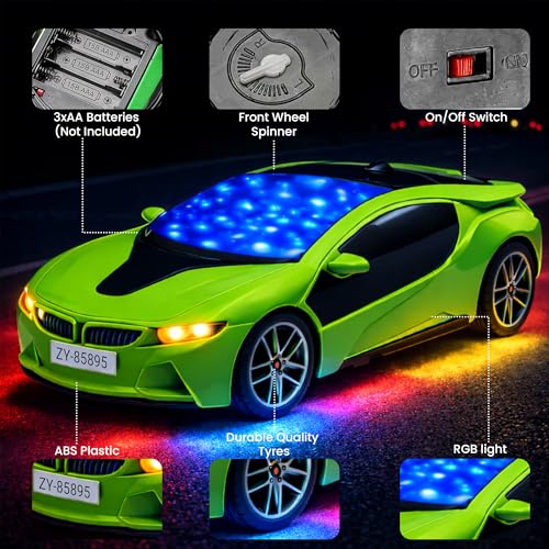 Image of Green Remote Control Car Toy, RC Racing Vehicle for Children, High Speed, 3D LED Light Car, Kids Battery Car, RC for Boys & Girls Age 3+, Toys for Kids, Birthday Gift for Boys and Girls