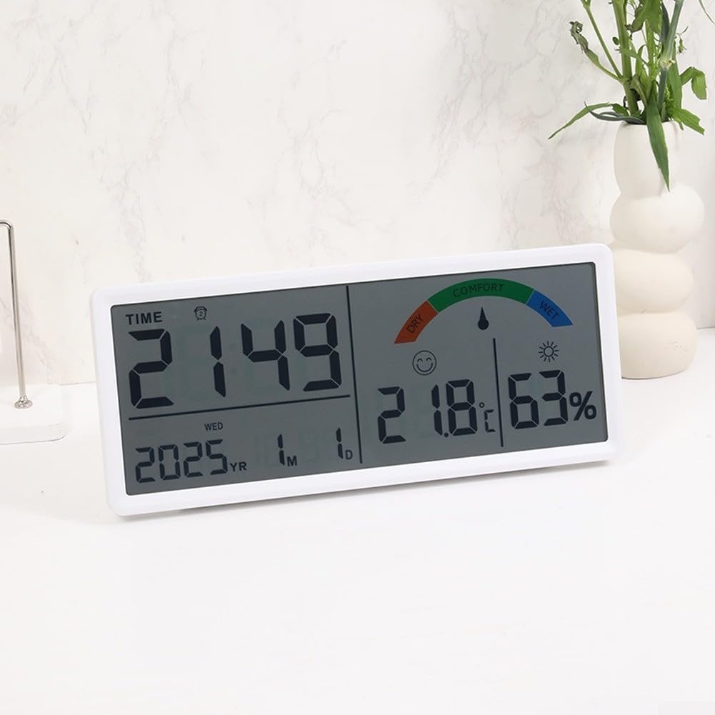 Grande orologio da parete LCD digitale con umidità temporanea | Struttura in plastica, design leggero, si adatta a soggiorno, camera da letto, ufficio, forma rettangolare moderna (C)