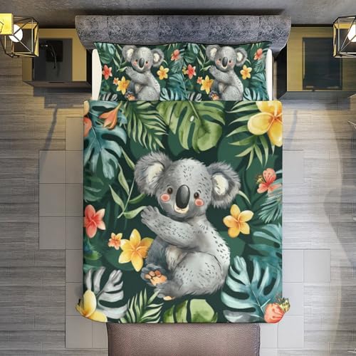 Juego de cama de koala con 3 piezas de microfibra suave y fundas de almohada 7