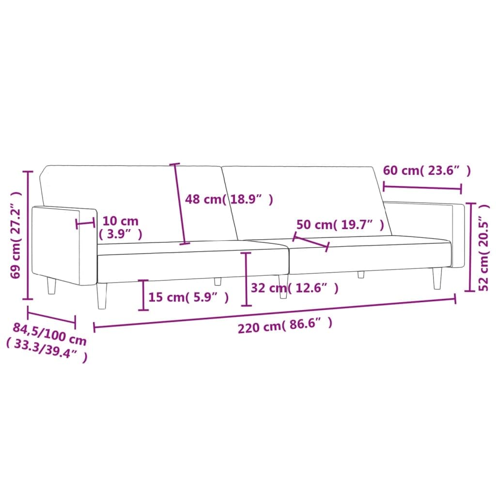 Sofá cama de 2 plazas de tela crema con espacio de almacenamiento y respaldo, 220 x 84,5 x 69 cm, cojín cómodo, adecuado para salón, habitación de invitados, apartamentos pequeños, salón