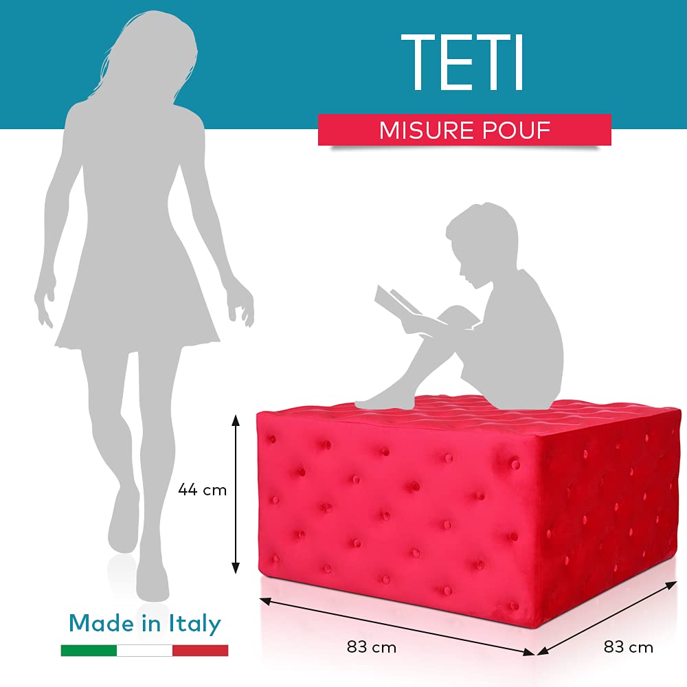 Deshome Pouf Poggiapiedi Teti In Velluto – 83x83x44 Cm, Con Bottoni, Made In Italy, Giallo, Per Soggiorno E Camera