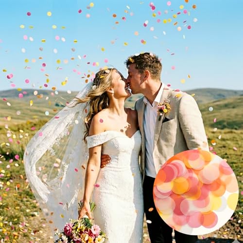 Image of Sunset Mix (White, Pink, Yellow, Orange) Rice Paper Wedding Confetti - Biodegradable & Water Soluble, Flower Girl Basket & Wedding Sparklers for Send Off Alternative, 150g 20000 Pcs