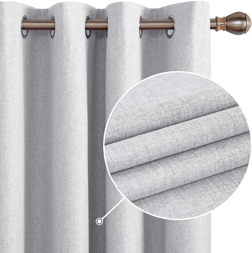 Deconovo Lot de 2 Rideaux Decorations Occultant Doublé à Oeillets Fenêtre Chambre Rideau Couche de Mousse Cuisine Salon Fille Lin 117x138cm Gris Clair