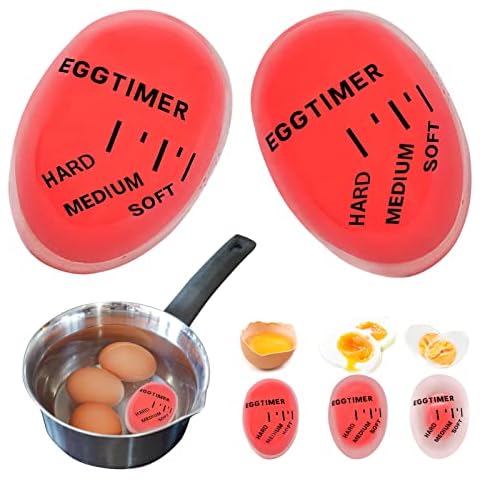 2 Pcs Egg Timer, Colour Changing Egg Timer Heat Sensitive Timer Kitchen Gadget for Breakfast Cooking Soft or Hard Boiled Eggs (Red) Cover