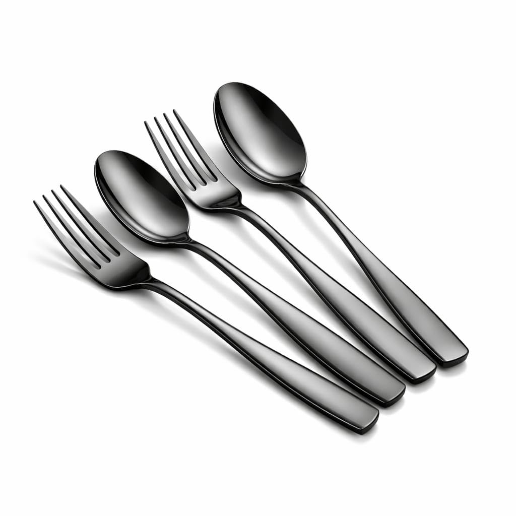 Matte Black Spoon & Fork Set - Stainless Steel Cutlery -28 Matte Black Spoon & Fork Set - Stainless Steel Cutlery -28