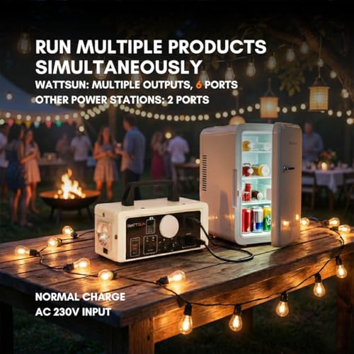Image of Wattsun Portable Power Station 450W with 296Wh inbuilt Lithium Battery | Solar Compatible | 6 Output Ports | Emergency Power Backup for Home, Camping, Travel | 3-Year Warranty | IP32 certified