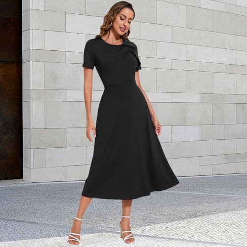 Image of shengfan Women's Casual A Line Swing Summer Dress Formal Short Sleeve Round Neck Wrap Evening Party Dresses