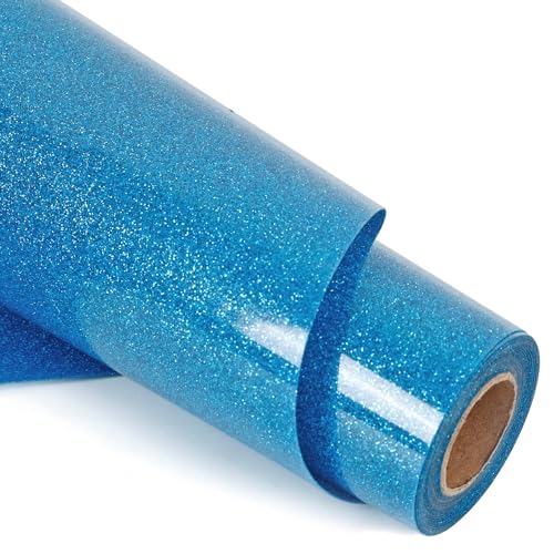 Image of RENLITONG Sky Blue Glitter Heat Transfer Vinyl HTV Vinyl Rolls- 12 inch x 12ft Iron on Vinyl for T-Shirt, Cameo - Easy to Cut & Weed for Heat Vinyl Design