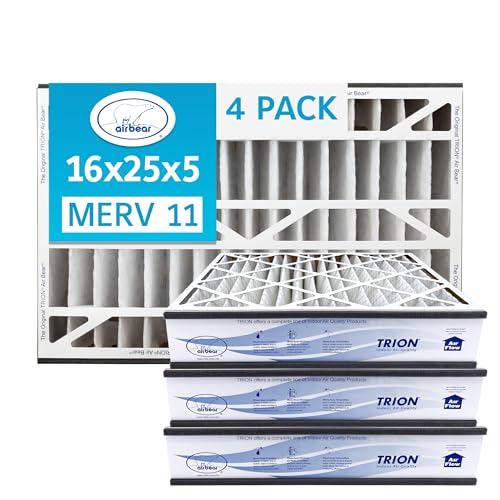 Air Bear 16x25x5 Air Filter MERV 11 (4-Pack) Pleated HVAC Air Filter Replacement (Actual Size: 15.50 x 24.25 x 4.9 Inches) Compatible with part no: 259112-105