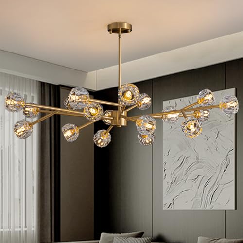 WECHAET Mid Century Modern Gold Sputnik Chandeliers for Dining Room Light Fixture, 18-Light Crystal Chandelier for Living Room Kitchen Island Bedroom, Dia 47.2" by WECHAET - Used condition - US$265.99