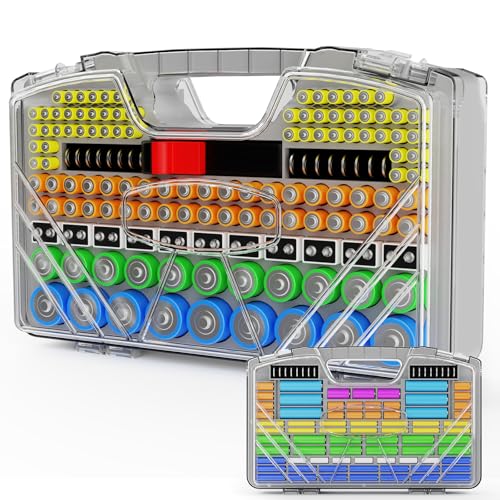 Battery Organizer Storage Case, Battery Storage Holder Organizer Box with Tester - 285 Batteries Double-Sided Variety Pack, Holds AA AAA 4A C D Cell 9V 3V Lithium LR44 CR2 CR123 CR1632 18650 Button