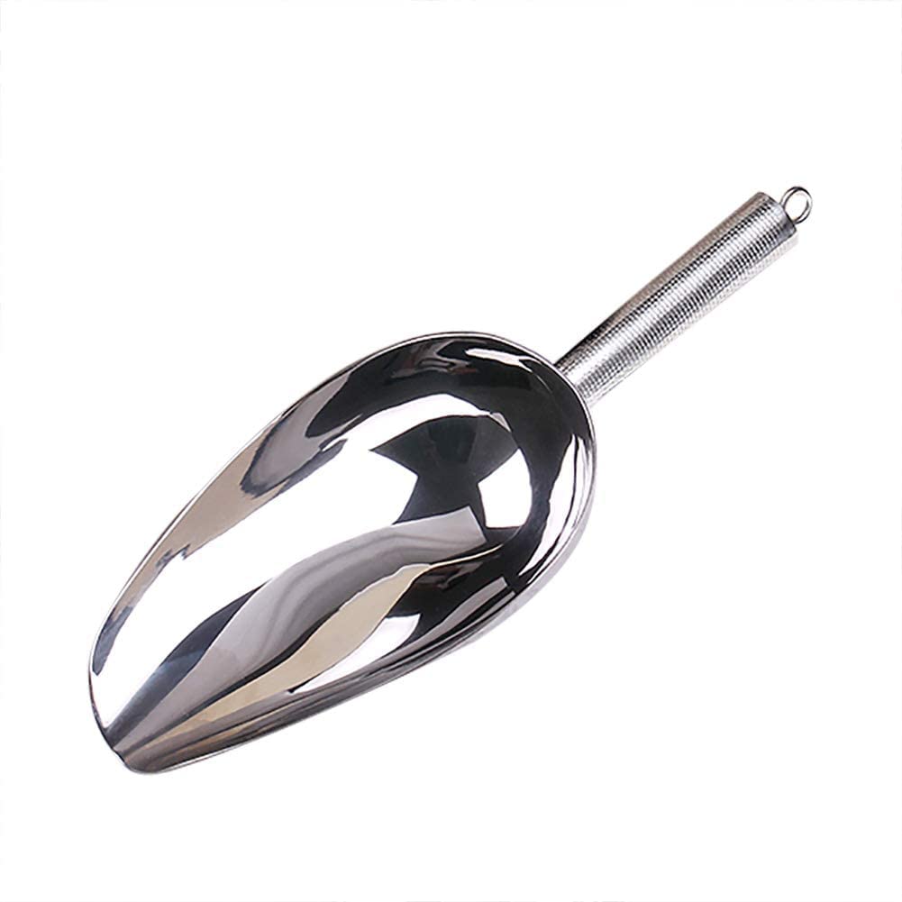 Cuillère en Acier Inoxydable, cuillère à Glace en métal pour Cuisine, Bar, Seau à Glace, Farine, Bonbons, Produits secs, cuillère à Nourriture Argent 29,5 x 10,3 cm (12 x 4 Pouces) (Argent 28 x 9,5