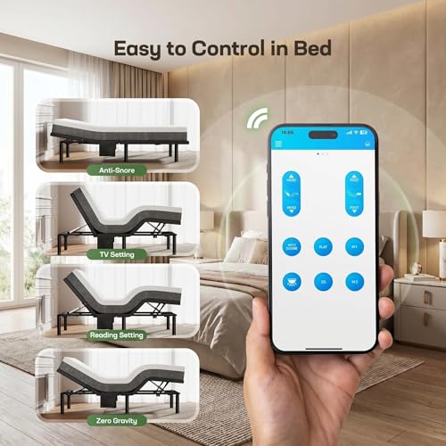 Image of Marsail MS01-2 Twin XL Adjustable Bed Base - Massage, App Control & Under-Bed Nightlight, 4-Height Adjustable Frame, 3-Minute Tool-Free Assembly, Wireless Control