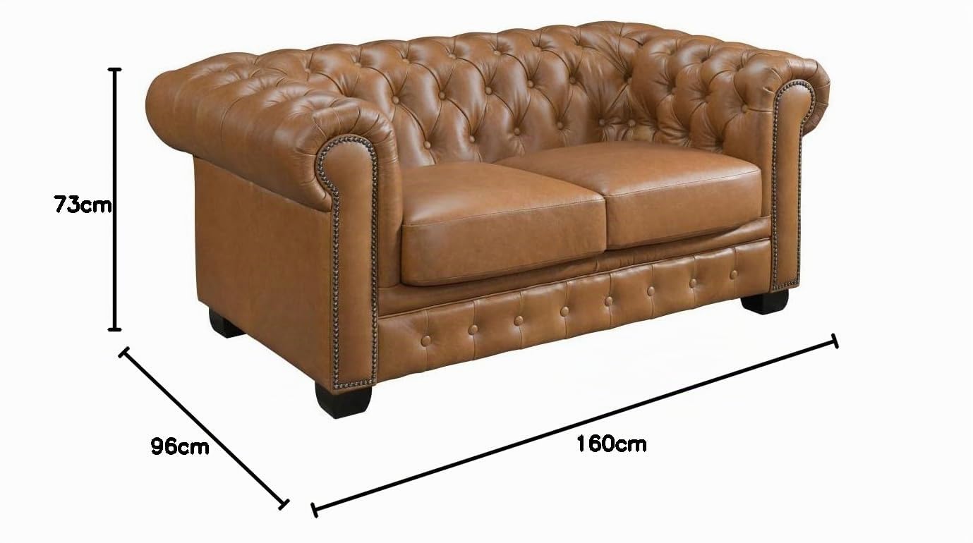 Vente-unique - Canapé Chesterfield 2 Places Brenton 100% Cuir de Buffle Premium - Caramel Vintage