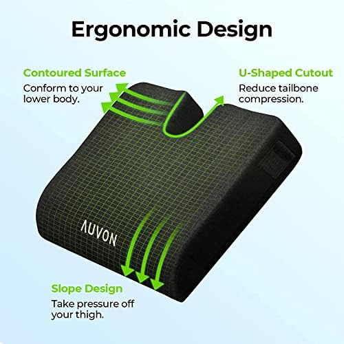 AUVON Wheelchair Seat Cushions for Sciatica, Back, Coccyx, Pressure Sore and Ulcer Pain Relief, Memory Foam Pressure Relief Cushion with Detachable Safety Strap, Breathable Fabric, Waterproof Fabric