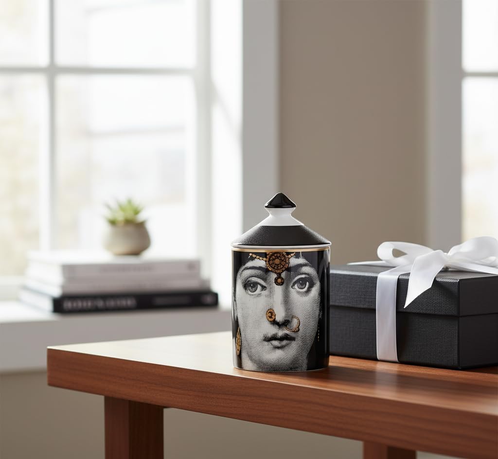 AlphaDesignLuxe Decorative Candle Holder Handcrafted Aromatherapy Candle Jar Italian Designer Décor Fashionable Tabletop Vase Modern Art Female Face Eyes Lips Centerpiece. (Floral Yellow)