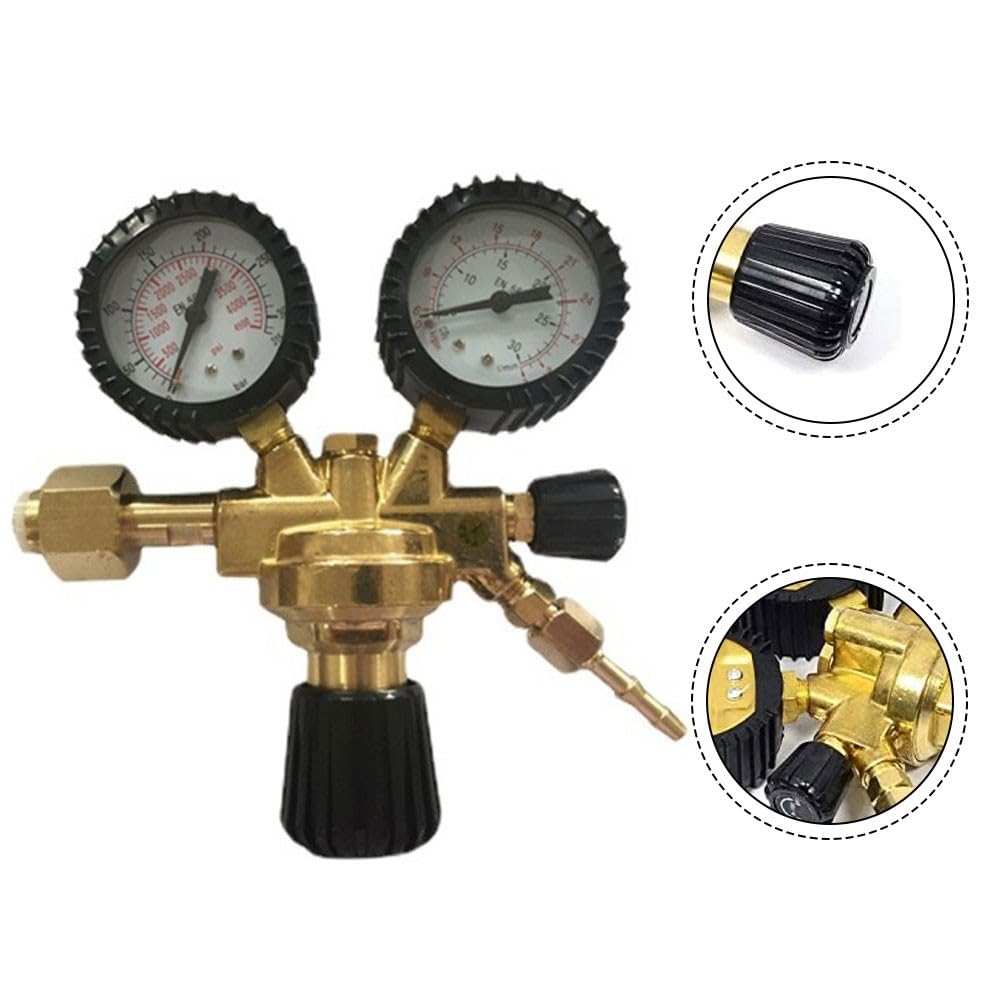 Regulator ciśnienia ARGON CO₂ do spawania MIG MAG TIG, maks. wlot 230 bar, regulowany wylot, korpus mosiężny, 22 mm ND, żółty