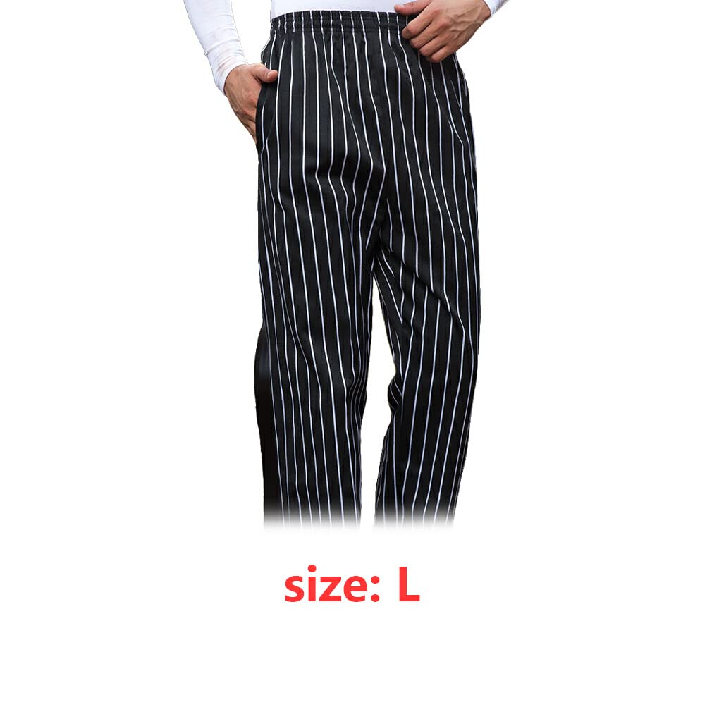Chef Pantalon Hommes Baggy Cuisinier Pantalon Chic Serveur Travail Porter des vêtements Uniformes pour Restaurant hôtel café Cuisine 2XL Noir Blanc Rayures